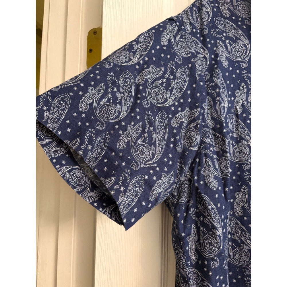 Cremieux Button Shirt XL Navy Paisley Linen, Casual, Beach, Summer, Tropical, XL - Picture 2 of 8
